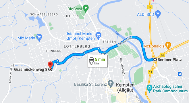 Anfahrt zum Hotel Sonnenhang Kempten - Link zu Google Maps